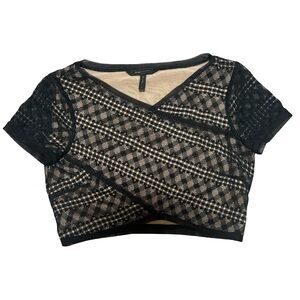 BCBGMaxAzria Black Lace Crop Top Sheer Mesh Going Out Top Size Small